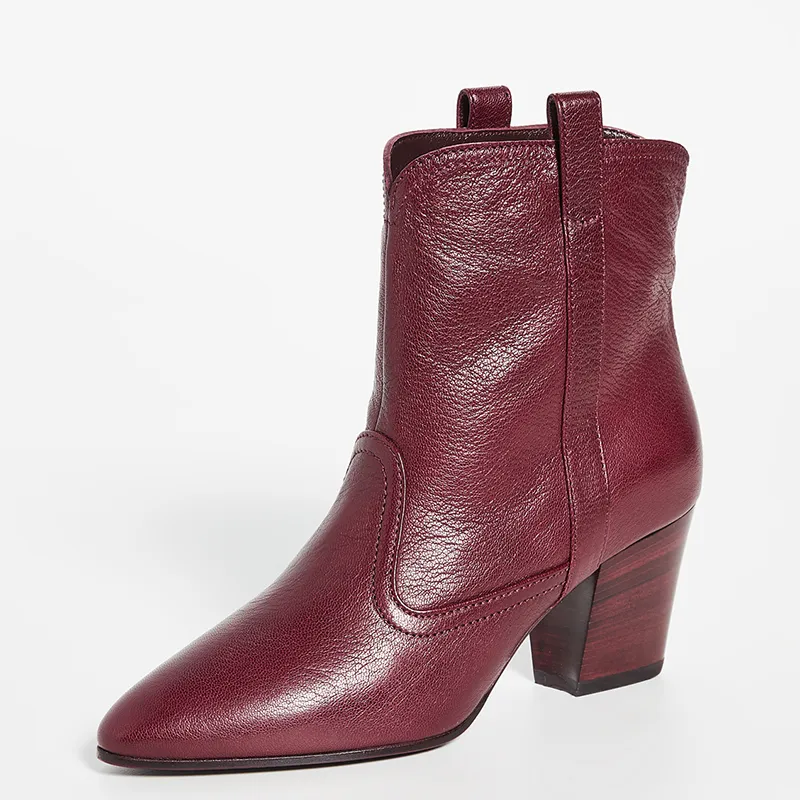 Burgundy chunky heel boots deals