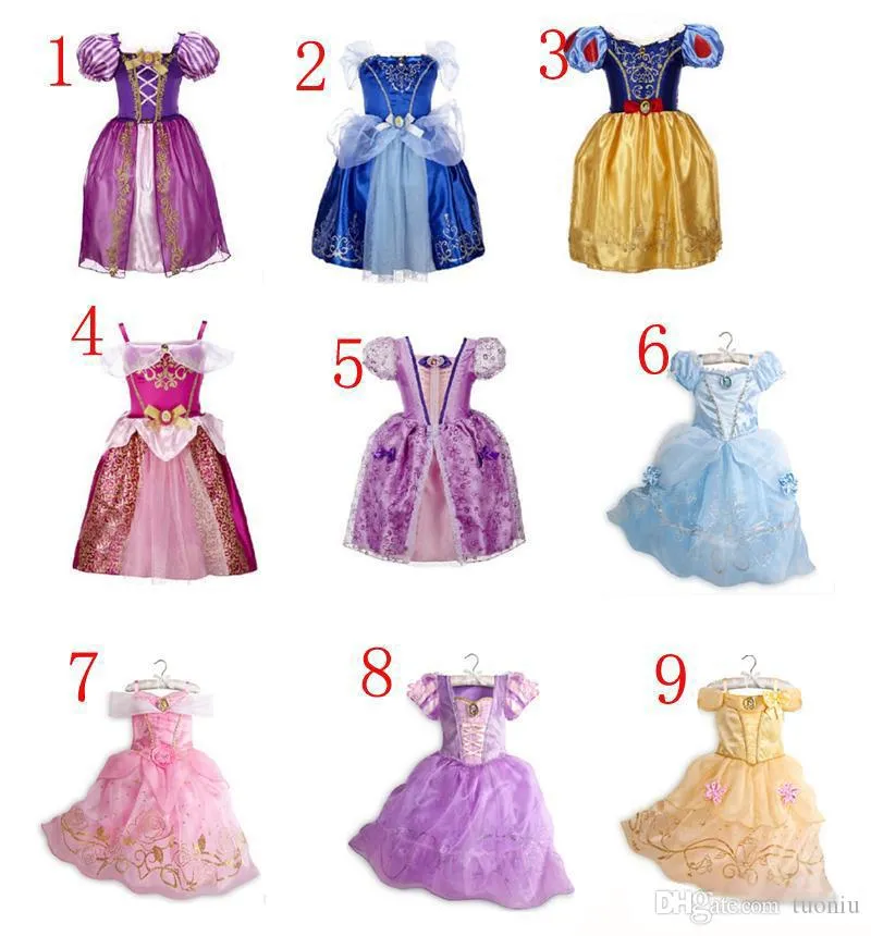 9 stil tjejer prinsessa spets klänning 2018 nya barn mode cosplay bowknot bows klänningar baby rosa lila blå klänning kjol