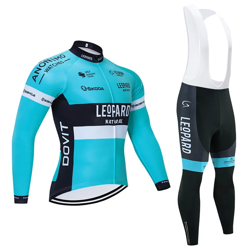 Fabriksdirektförsäljning 2020 Vinter Ny Leopard Cycling Team Jersey Bibbs Pants Set Ropa Ciclismo Men Women Winter Thermal Fleece Pro Bike Jacket Maillot