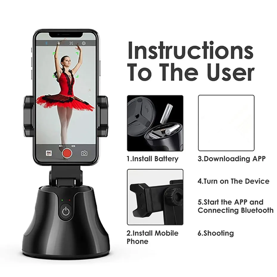 Smart Auto Tracking Phone Holder Mount For Vlogging, 360° Rotation
