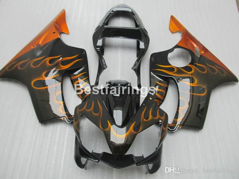 Formowanie wtryskowe Plastikowe Zestaw do zwalczania dla Honda CBR600 F4I 01 02 03 Red Flames Black Fairings Set CBR600F4I 2001 2002 2003 HW07