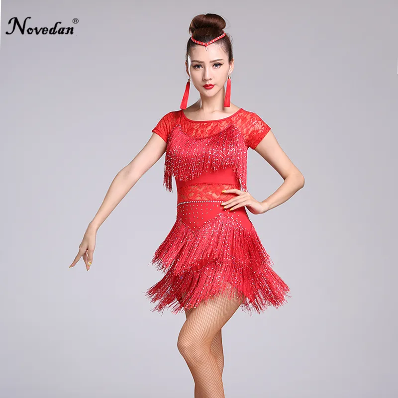 Red fringe dance costume cheap