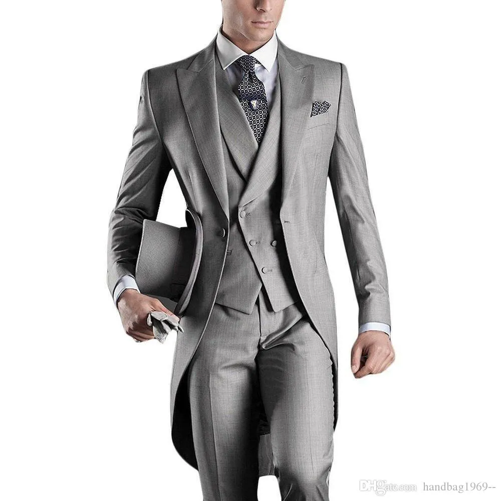 Último design de um botão noivo fraque lapela pico homens ternos de manhã ternos de festa de casamento 3 peças blazer (jaqueta + calça + colete + gravata) K29