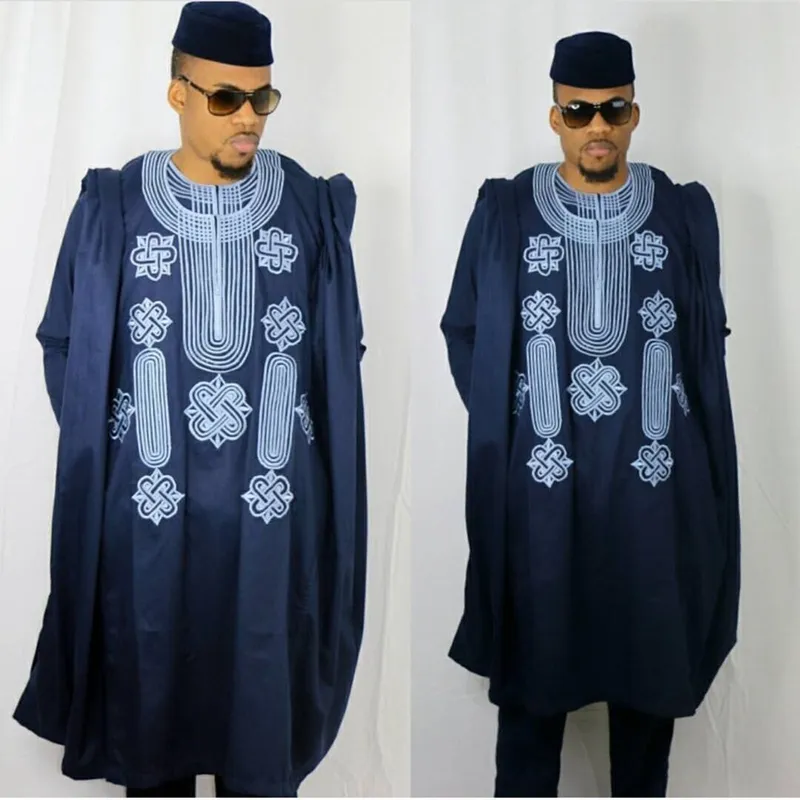 africa men dashiki bazin riche suits tops shirt pant 3 pieces set embroidery navy blue black white african mens clothing robe205K