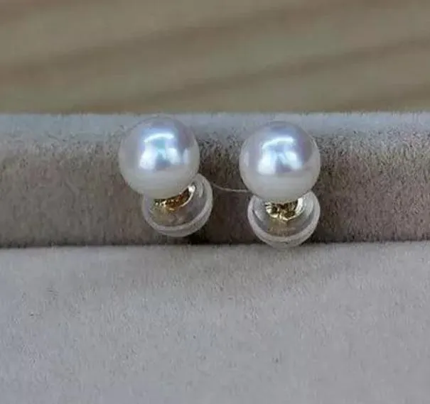 Ein Paar 9–10 mm weiße runde Perlen-Ohrstecker aus der Südsee, 14-karätiges Gold-Zubehör