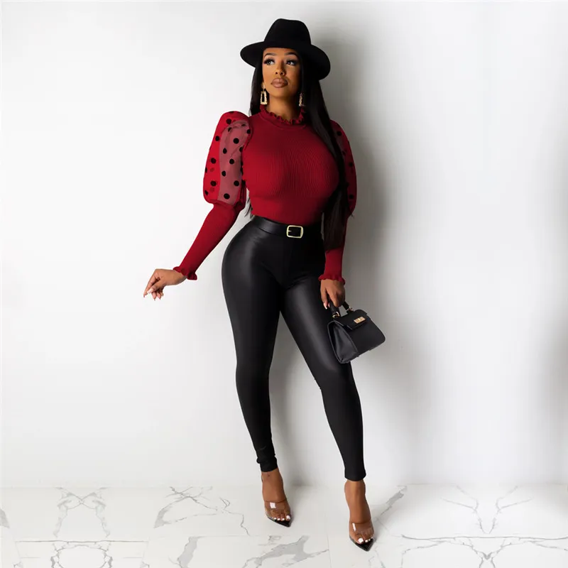 New Fall Winter women puff sleeve top plus size long sleeve Tshirt fashion sheer hoodie one piece casual solid color nightclubs wearing 2262