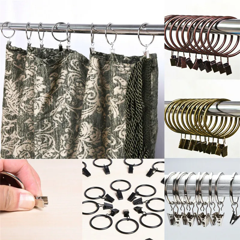 Hooks & Rails Pack Of 10Metal Stainless Curtain Clips Rings Pole
