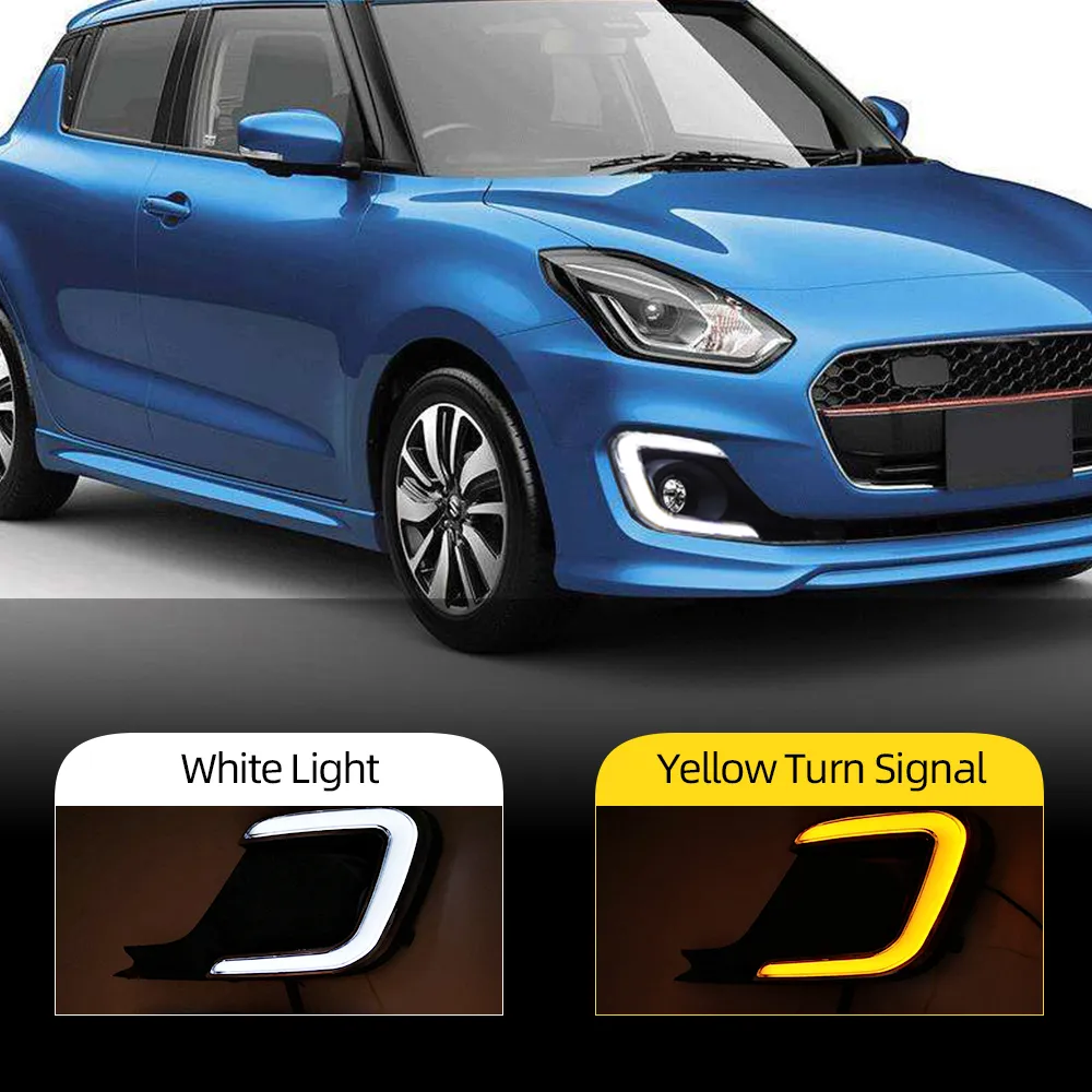 Suzuki Swift 2017 2019 2PCS Auto DRL Daytime Lauflicht Nebelscheinwerferabdeckung mit gelbe Blinker Signal