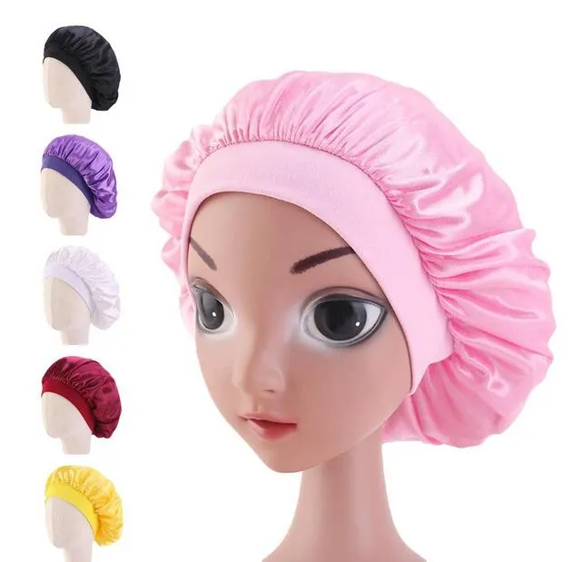 Dzieci satynowe czapkę czapki solidne kolorowe turban chemo hat girl's Girl's Girl Elastic Band