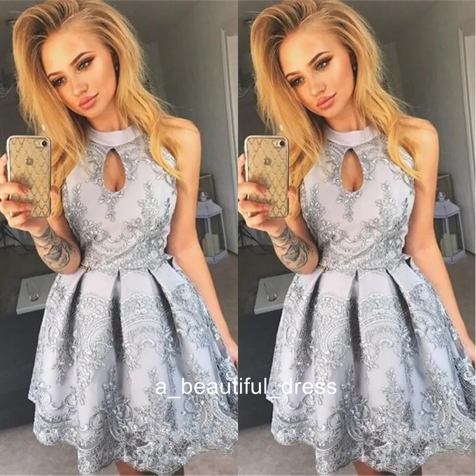 Sexy High Neck Homecoming Dresses Lace Mini Short Zipper Back Tulle 8th Grade Graduation Party Dresses Sweet 16 Prom Dresses GD7785