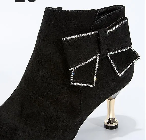Women Ankle Boots Mid High Heels Short Boots 2019 Winter Pointed Toe Spike Heels Autumn Shoes Slip On Black Shoe