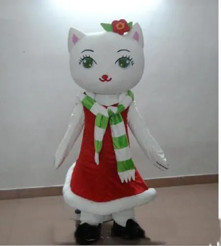 2019 Factory Outlets quente branco dos desenhos animados do traje da mascote do gato de Natal gatos Character Vestuário festival Festa de Halloween do vestido extravagante