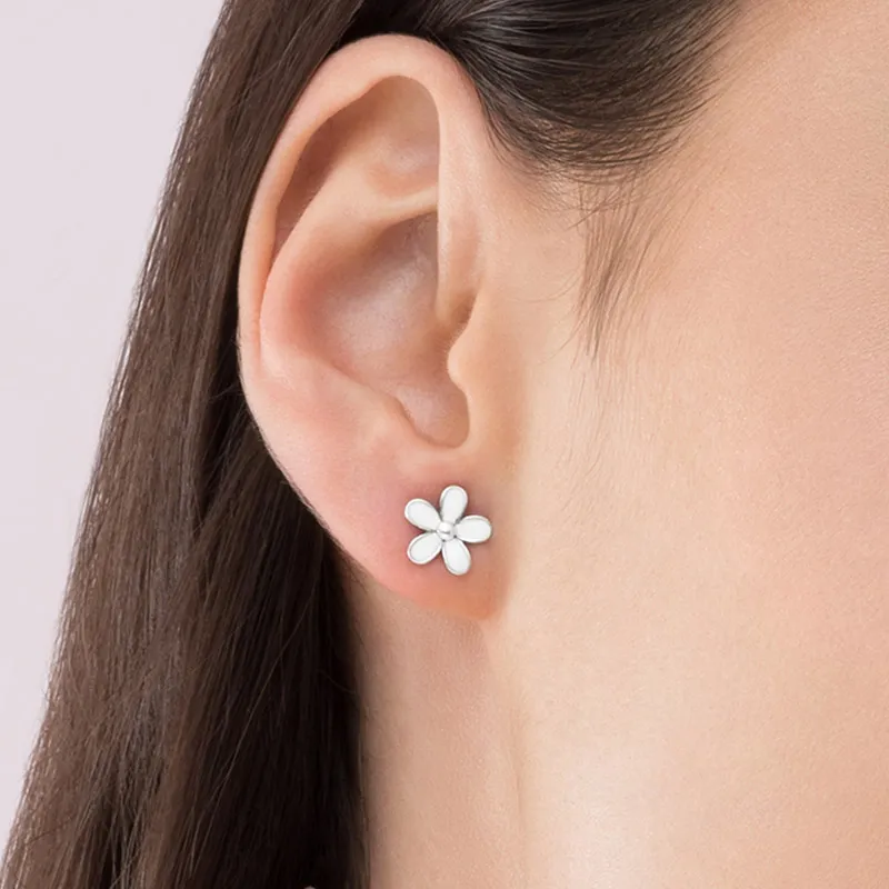 Designer White Enamel Daisy Stud Silver Flower Earrings 925 Sterling Silver For Womens Wedding Party Jewelry With Luxurious Retail Box Set From Planb 6.01 DHgate.Com