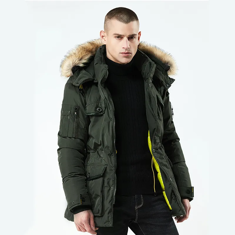 Men s Warm Winter Parka Jacket with Fur Collar Windproof Water Resistant Thick Cozy Army Green Polyester Casual Outerwear for Cold Weather
