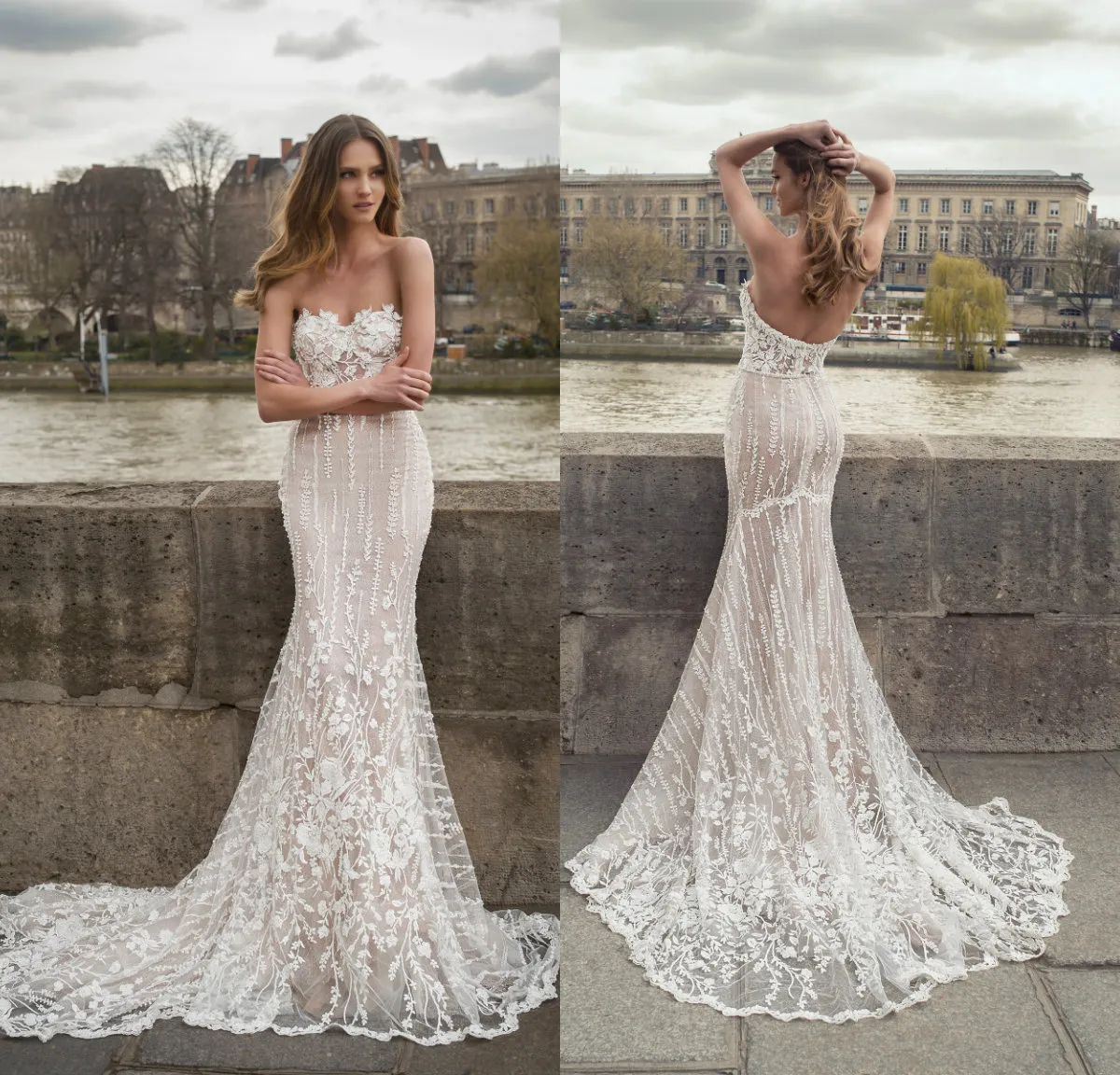 2019 Mermaid Wedding Dresses Sweetheart Lace 3D Floral Appliqued Berta Sweep Train Boho Wedding Dress Bridal Gowns Plus Size abiti da sposa