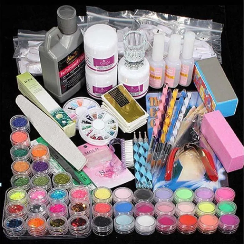 Professionell akryl Vätskepulver Glitter Clipper Primer File Nail Art Tips Verktyg Borste Tools Set Kit