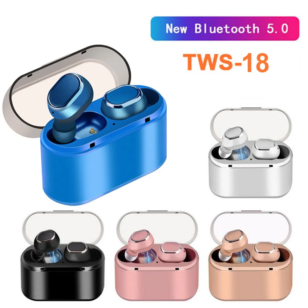 Hot TWS18 Bluetooth 5.0 Słuchawki douszne słuchawki bezprzewodowe Stereo Earbuds Sports Zestaw słuchawkowy z mikrofonami lub telefonami komórkowymi