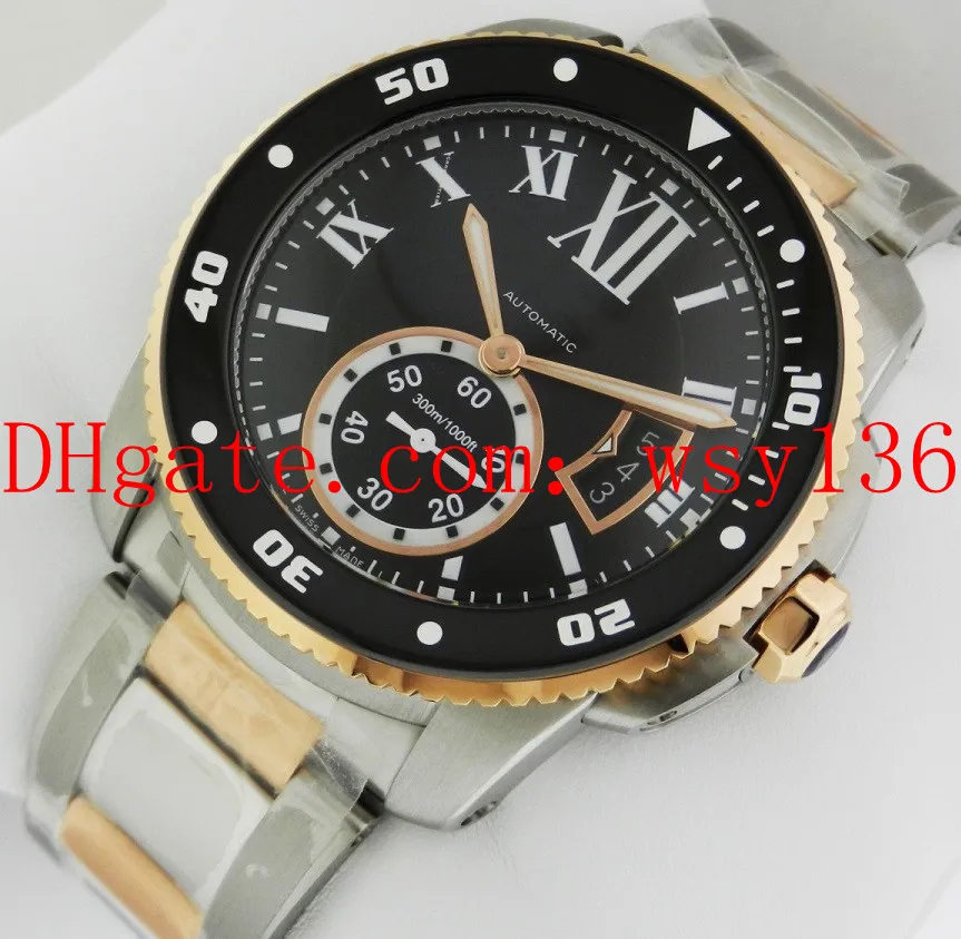 Free shipping Brand New Calibre de Diver w7100054 Automatic Mechanical Movement Mens Watch 18K Rose Gold Black Dial Men's Wristwatches
