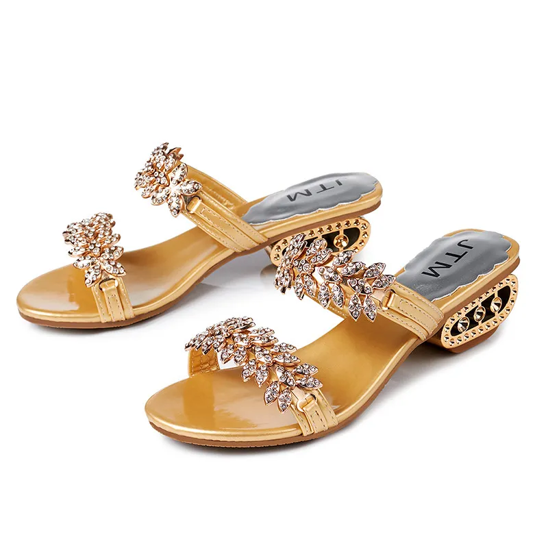 Hot Sale-Women Summer Shoes 2018 Slides Kvinnor Strand Flip Flops Kvinnors Rhinestones Skor Kvinna Tofflor Sommar Sandaler Ladies Slip på Sandal