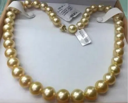 Бесплатная доставка благородный 12-15 мм южной морской натуральный жемчуг золотое ожерелье 14 К золото
