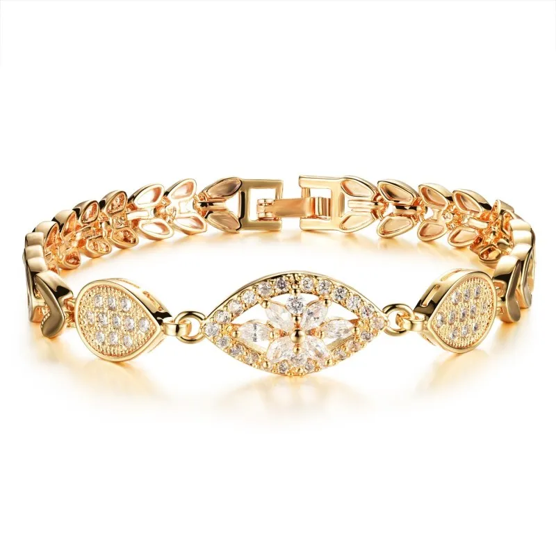 Braccialetti con ciondoli di diamanti Oro 18 carati Foglie di grano alla moda Romantico Brillante ghiacciato Gioielli da sposa firmati per le donne Bracciale con dichiarazione di nozze