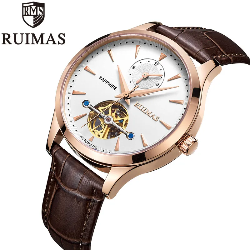 CWP Ruimas Mechanical Tourbillon Luxury Fashion Brand Leather Men Watches Mens Automatic Watch relogio masculino290b