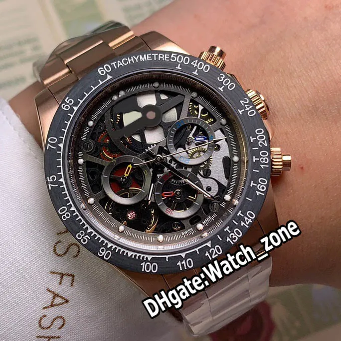 DHgate.com:New Carbon Fiber Bezel 116500LN-78590 Black Skeleton Dial  Automatic Mens Watch 18K Yellow Gold Steel Bracelet Sapphire Crystal:Watches