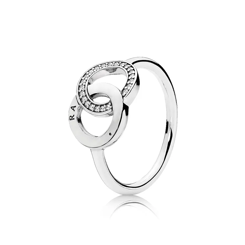 Äkta 925 Sterling Silver CZ Diamant vigselring Logotyp Originalbox för Pandora Circles Ring Set Modeaccessoarer