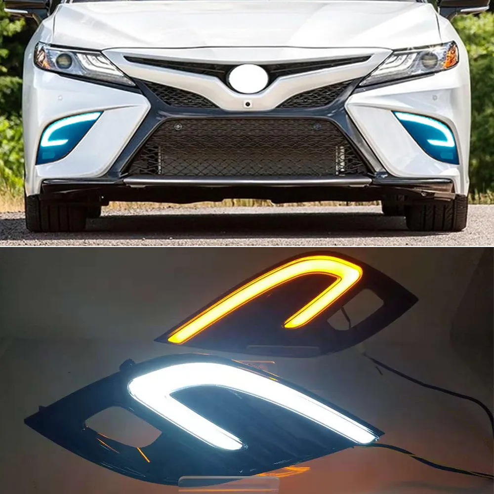 1 SET DRL LED FOG LAMP DAYTIME RUNNING LIGHTS FÖR TOYOTA CAMRY 2018 2019 XSE SE VIT KÖRNING AV LJUS + GUL TURS SIGNAL