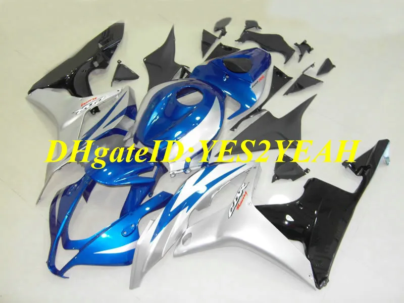 Motorcykel Fairing Kit för Honda CBR600RR 07 08 CBR 600RR F5 2007 2008 CBR600 ABS Blue Silver Black Fairings Set + Gifts HX32