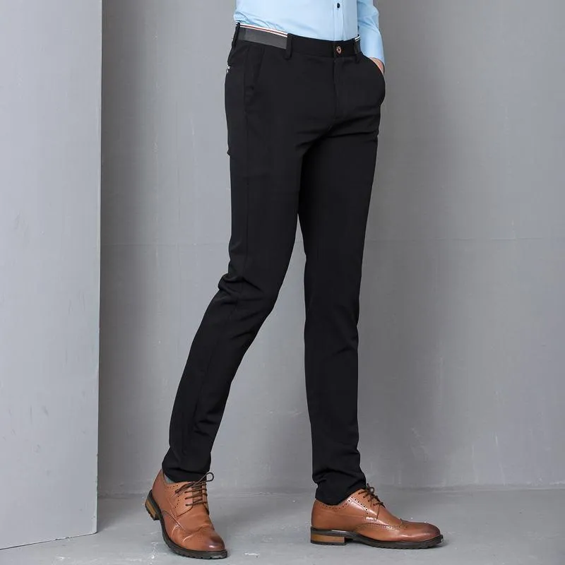 Zwart stretch skinny jurk broek mannen party office formele heren pak potlood broek zakelijke slim fit casual mannelijke broek