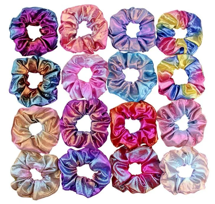 Hair Scrunchie Accesories Women Girl Ponytail Holder Rope Hair scrunchies Dot Shiny Fabric Gradient color Laser Hair bands Headbands GB1665