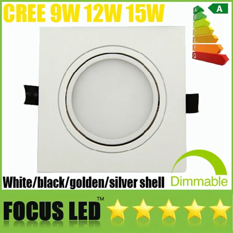 사각 9W 12W 15W 서리로 덥은 덮개 LED Downlights Tiltable 정착물 최근 천장 조명 실내 램프 화이트 / 블랙 / 실버 / 골든 쉘