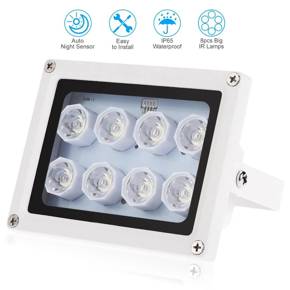 Iluminador infravermelho 8 matriz IR LEDS Night Vision grande angular impermeável ao ar livre para CCTV segurança