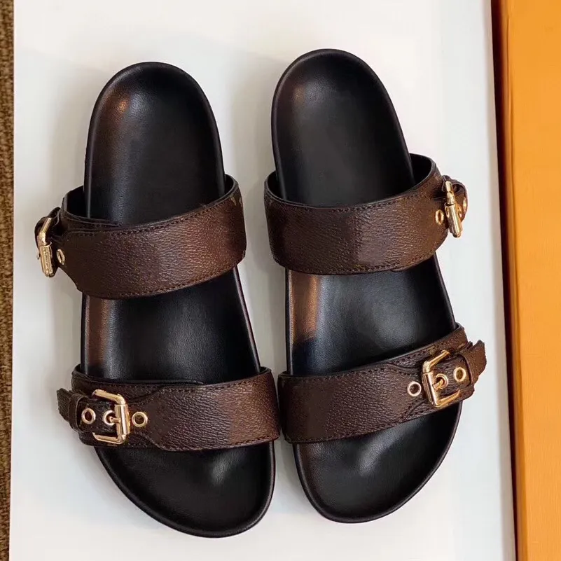 BOM DIA FLAT MULE 1A3R5M Cool Effortlessly Stylish Slides 2 Straps with Adjusted Gold Buckles Women Summer Slippers