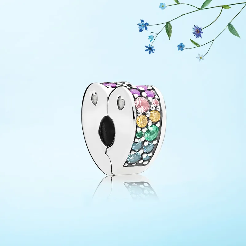 Chegada nova Profusão cor Coração Clips Charm Set Caixa Original para Pandora DIY Pulseira CZ Diamante Encantos Jóias acessórios