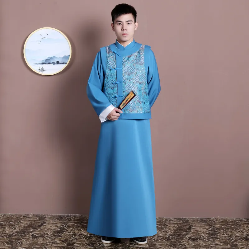 Traditionell kinesisk kläder för män cheongsam kinesiska tang kostym robe forntida kostym national brudgum bröllop kostym film tv-scenkläder