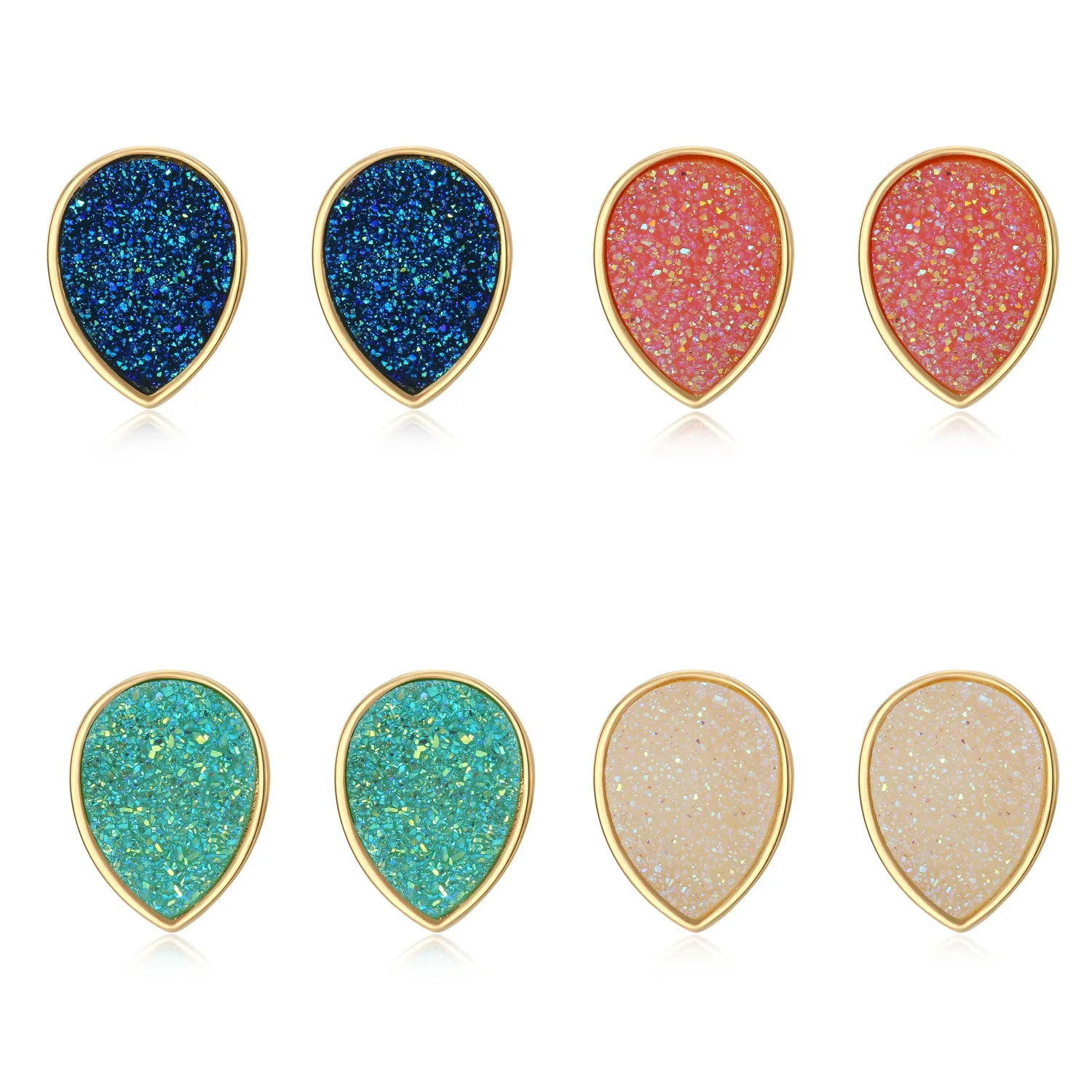 American European Fashion Womens Simple Vergulde Waterdrop Druy Earring 15mm Handgemaakte Druzy Trendy Sieraden Hars Stone Stud Earring