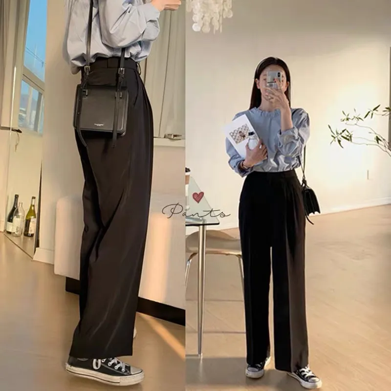 Womens Pants & Capris Wide Leg Long Korean Style Women High Waist Trousers  Slim Loose Elegant Casual Female Black Office Pantalon Femme From Fabian05,  $35.58