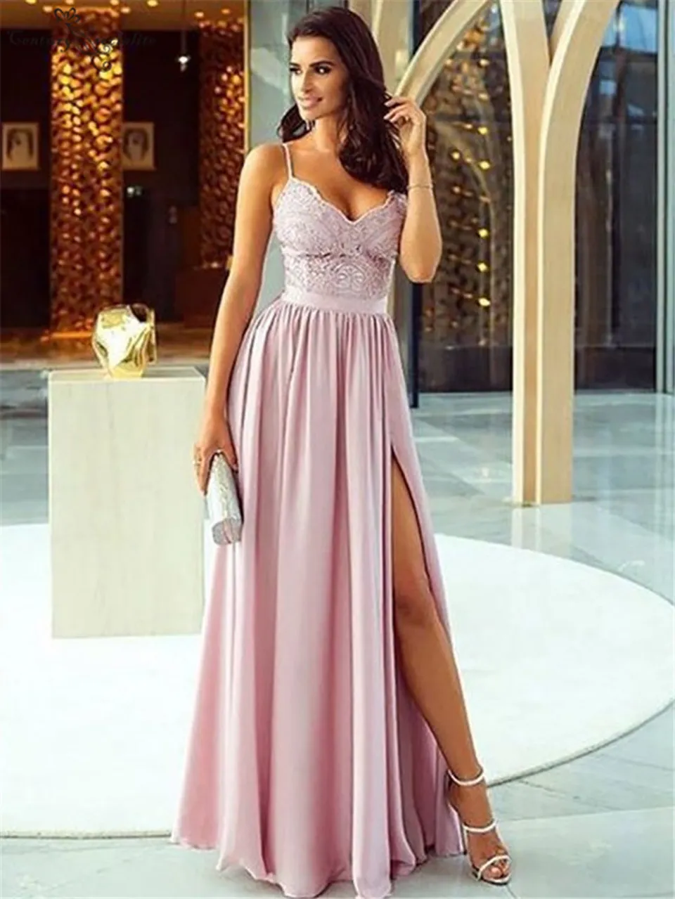 Pink Bridesmaid Dresses Long Side Split Spaghetti Wedding Guest Gowns Maid of Honor Dress Vestidos de Boda Invitada