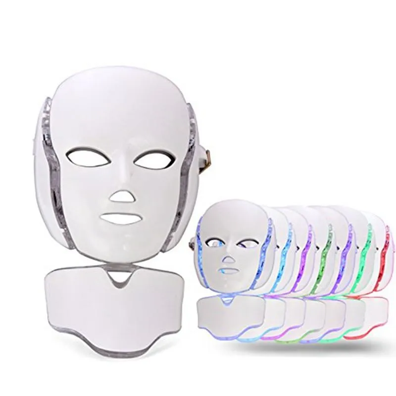 7 Kleur PDT Licht Therapie Gezicht Schoonheid Machine LED Facial Neck Mask met Microcurrent voor Skin Whitening Device Gratis verzending
