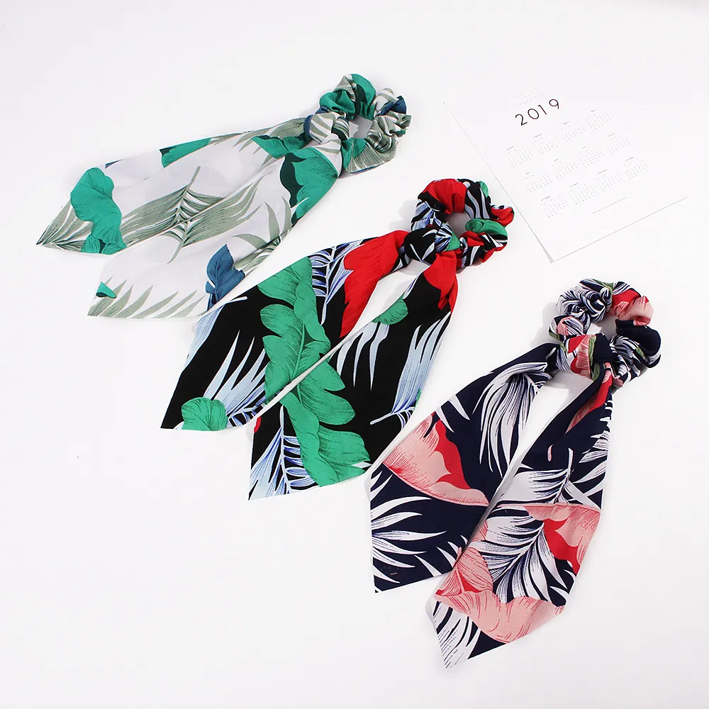 Floral Print Hair Bands Scrunchie Streamer Accessoires Dames Meisje Paardenstaart Houder Elastische Scrunchies Turban Horsetail Haar Ties 50 Stks F315D