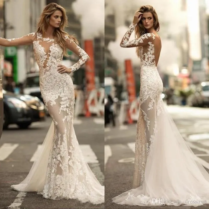 Gorgeous 2019 Berta Mermaid Wedding Dress With Sheer Full Lace Applique ...
