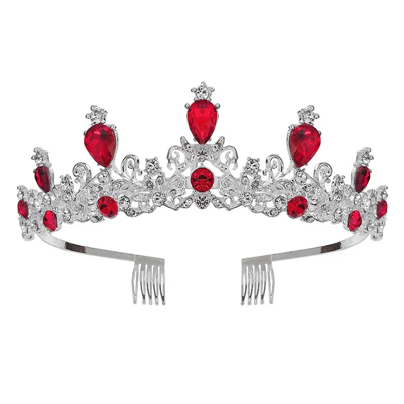 Luxe handgemaakte legering kristal tiara roze en rode strass kroon hoofdband voor vrouwen bruid bruiloft haar sieraden accessoires