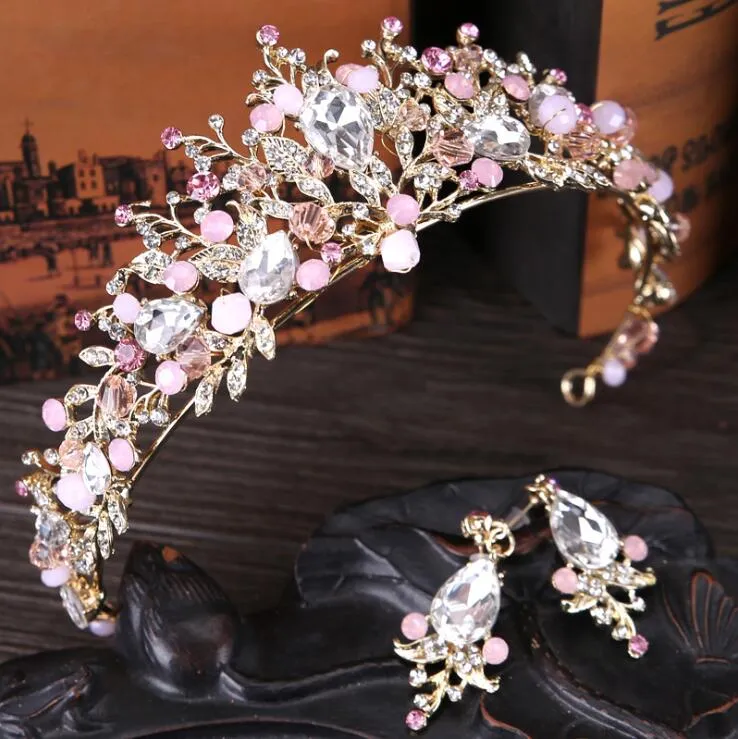 New Wedding Tiaras Eardrop Queen Crystal Tiara Crown Pageant Hair Accessories Bridal Headpiece Discount For Wedding Dresses Cheap