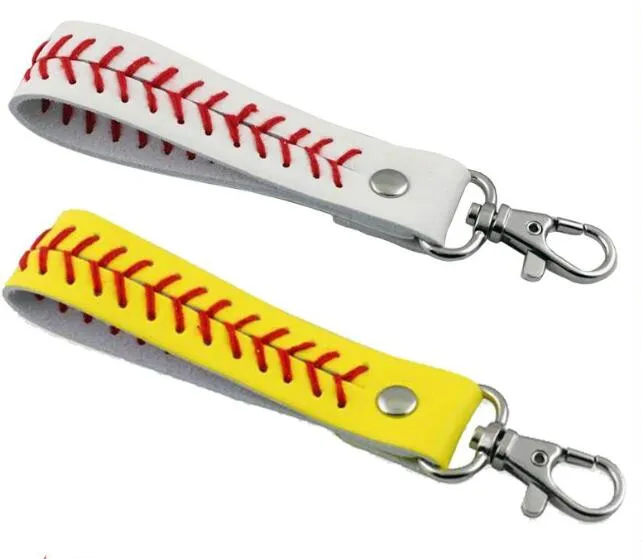 Hela Sport Seamed Lace Läder Nyckel Kedja Sillben Softball Baseball Snabb Pitch Baseball Stitch Keychain Bag Tillbehör 5PCS Hot Selling