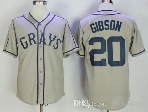 20 Josh Gibson Jersey Homestead Grays Negro League Película Béisbol Jersey Hombres Gris Rápido Envío gratis