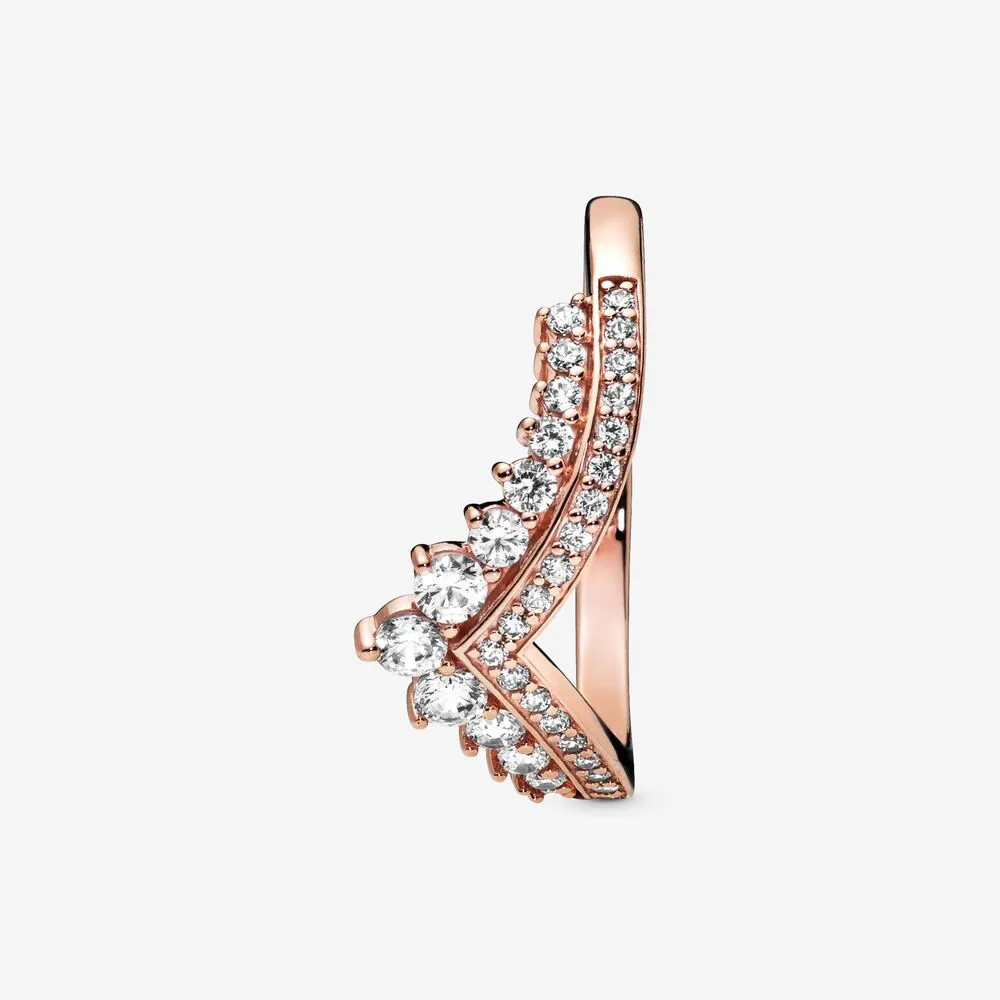 Princess Wishbone Ring Luxury Designer smycken för Pandora 18K Rose Gold Women Wedding Ring med original Logo Box Sets2782