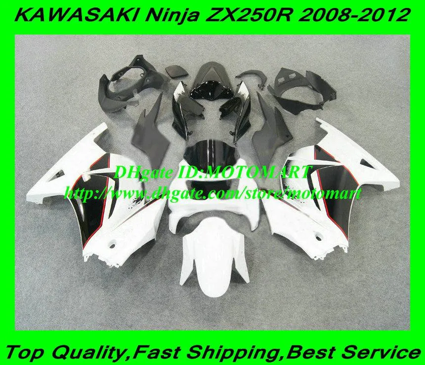 가와사키 닌자 ZX250R ZX 250R 2008 2012 EX250 08 09 10 11 12 사출 금형 바람막이 세트 화이트 블랙 페어링