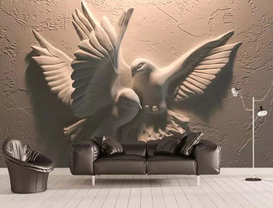 photo wall murals wallpaper 3D embossed flying pigeon TV sofa background wall painting